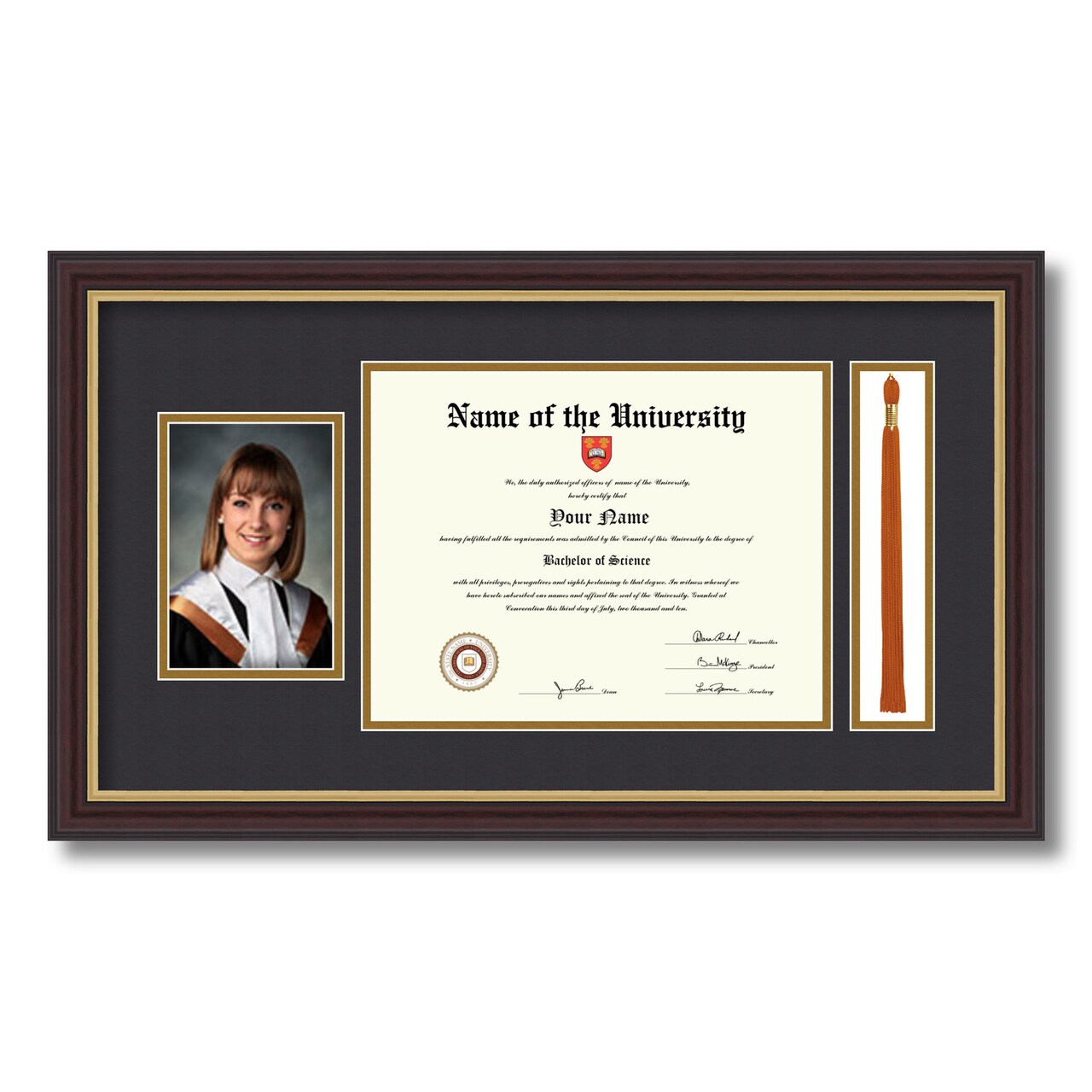 ArtToFrames 8.5x11 inch Diploma Frame with 4x6 Inch Image Opening and Tassel Opening - Framed with Black and Gold Mats, Comes with Regular Acrylic and Sawtooth Hanger for Wall Hanging (DIT-8.5x11)